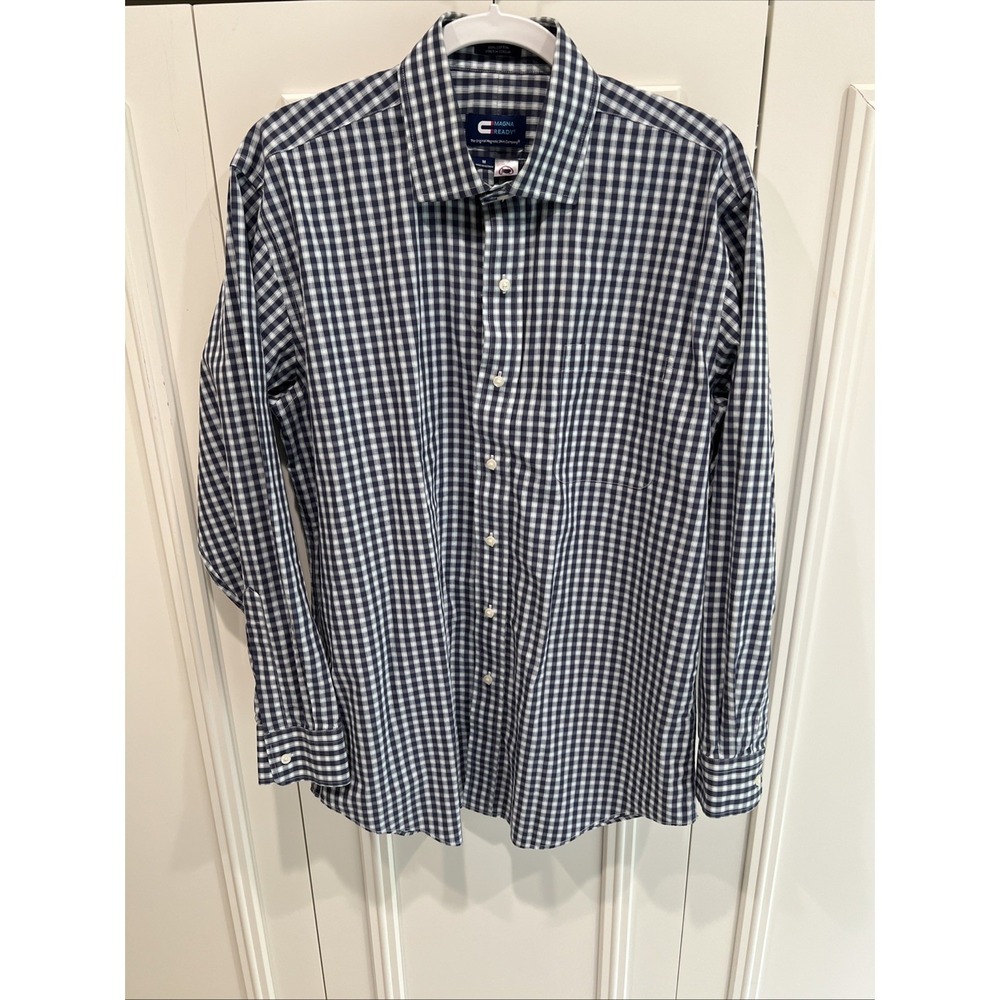 Magna Ready Men's Blue Check Long Sleeve Shirt Magnetic Closure Size Medium